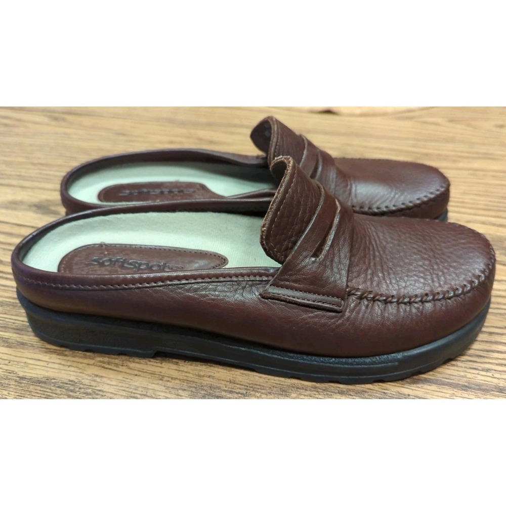 Softspots Women Brown Leather Slip On‎ Mule Slip On Shoes Size 9 M Penny Loafers - Picture 4 of 8